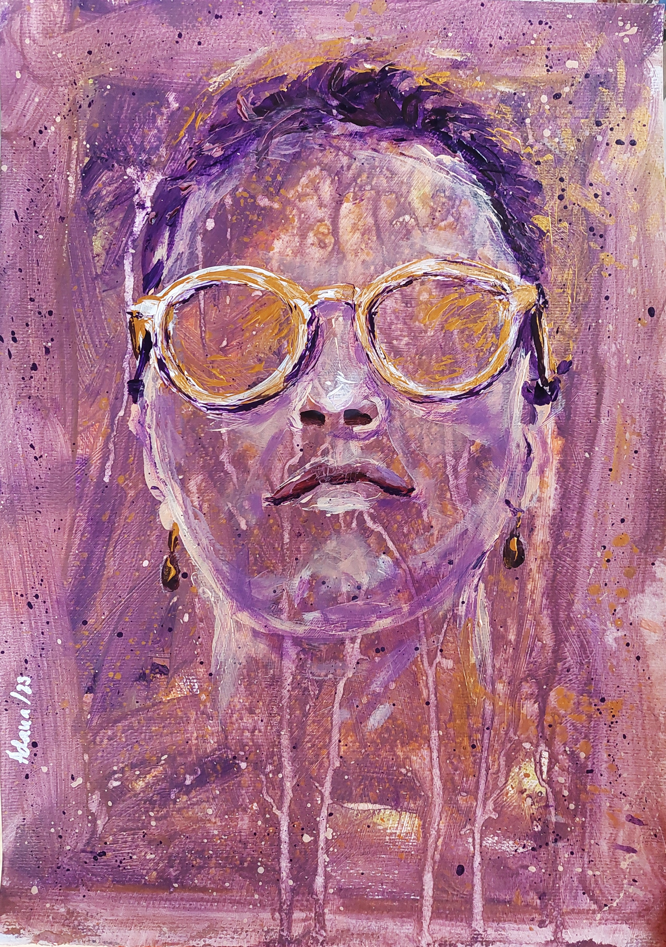 semi abstract self portrait acrylics 30x40 cm, reminding of a summer holiday